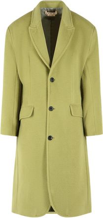 Marni Loose Fit Green Wool Coat With Peak Lapels