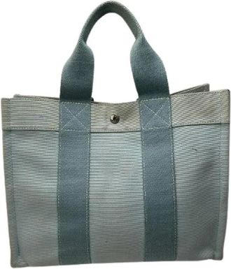 Herm&egrave;s Pre-owned Canvas Tote Bag - Dames - Vintage Shopper - Blauw - ONE Size - Vintage