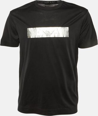 Emporio Armani Black Foil Logo Detail Knit T-Shirt