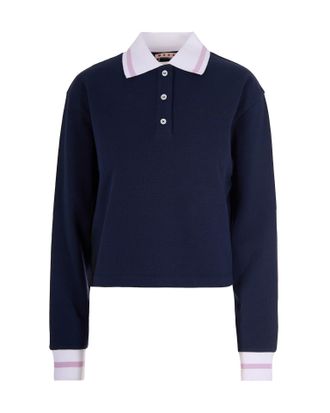 Marni Dark Blue Piqu&eacute; Long-Sleeved Polo Shirt