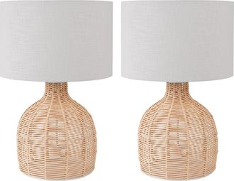 Dibor Set of 2 Wicker Rattan Living Bedside Table Lamp Room Décor Office Desk Lamp Night Light Table Lamp