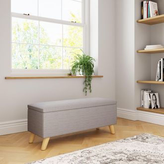 GFW Secreto Fabric Storage Ottoman Bench in Light Grey