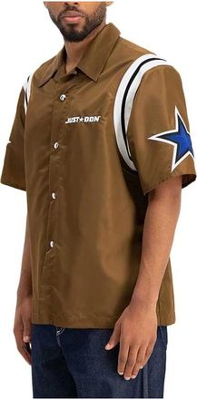 Just Don Bruine Button Up Shirt Korte Mouw - Heren - Korte mouwen Overhemden - Bruin - M - Overhemden