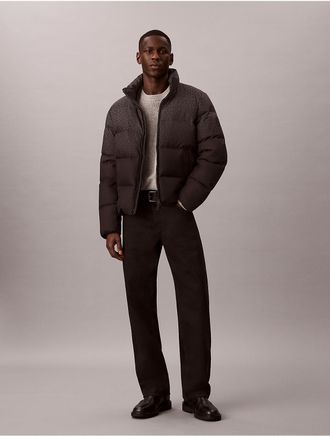 Calvin Klein Mens Relaxed Printed Herringbone Puffer Jacket - Grey - 2XL