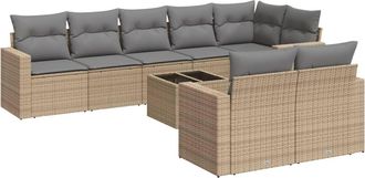vidaXL Set De Sof&aacute;s De Jard&iacute;n 9 Pzas Con Cojines Rat&aacute;n Sint&eacute;tico Beige Vidaxl