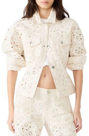 Steve Madden Henrietta Embroidered Eyelet Cotton Jacket in Sea Mist at Nordstrom, Size X-Large
