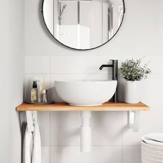 Berkfield Home Elegant Basin Shelf Wall Mounted Steel & Solid Wood Acacia in Brown