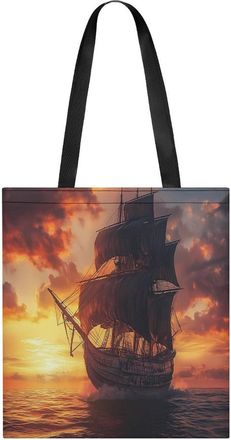 Generic Ocean Ship Sunset Womens Tote Casual Shopping Bag Lightweight Shoulder Bags Hobos Handbag for Work Travel Daily 35x40cm