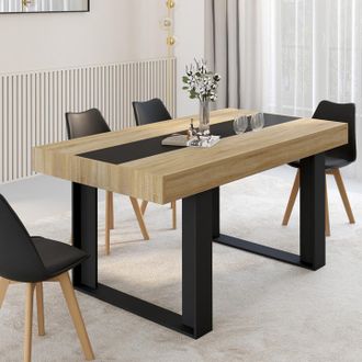 IDMarket Idmarket - Mesa De Comedor Phoenix 6 Plazas Madera Y Banda Central Negra 160 Cm