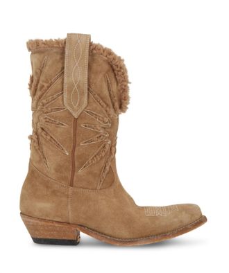 Golden Goose Womens Wish Star Low Inlay Elk Suede Boots In Brown Beige