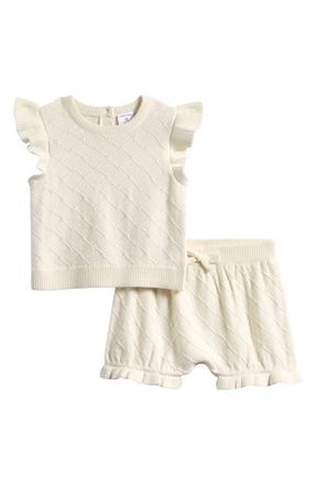 Nordstrom Flutter Sleeve Sweater & Bubble Shorts Set in Ivory Egret at Nordstrom, Size 18M