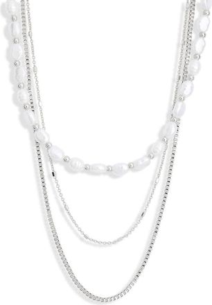 Nordstrom Rack Faux Pearl Layered Chain Necklace in White- Silver at Nordstrom Rack