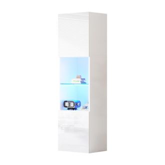 STILVORA Vitrina Con 2 Puertas, 1 Estante De Vidrio Y Led, Acabado Brillante, Para Sal&oacute;n O Despacho, En Tablero, 45&times;35&times;160 Cm, Blanco
