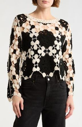 Forgotten Grace Crochet Lace Top in Natural/Black at Nordstrom Rack, Size X-Large Regular