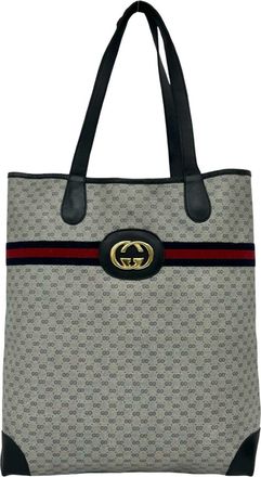 Gucci Navy Red Color Leather Pvc Shoulder Bag Tote Bag (Pre-Owned)