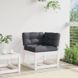 Berkfield Home Garden Sofa Corner with Cushions White 73x73x78 cm Solid Wood Pine | Size: 73 x 73 x 78 cm