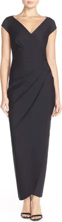 Alex Evenings Contour Collection Embellished Jersey Column Formal Gown in Black at Nordstrom, Size 10