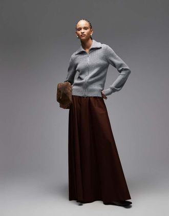 Asos Gonna voluminosa in popeline color cioccolato-Marrone