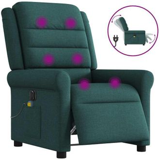vidaXL Poltrona Massaggiante Reclinabile Elettrica Verde Scuro Tessuto - Vidaxl