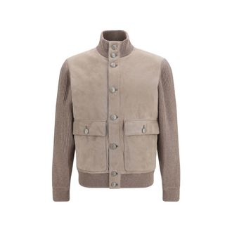 Brunello Cucinelli Beige Calf Leather Bos Taurus Full-Length Mens Jacket