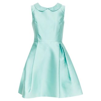 Rochas RCA421A mint green silk satin peter pan collar skater dress IT42 M