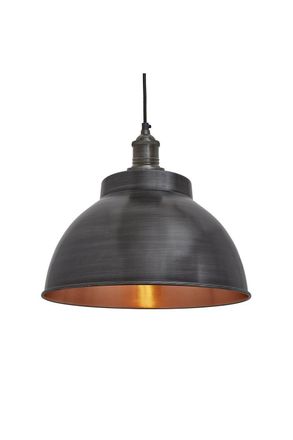 Industville Brooklyn Dome Pendant, 13 Inch, Pewter & Copper, Pewter Holder in Copper