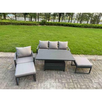 Fimous Fimous 5-Piece Aluminium Garden Furniture Sets 6 Seater Outdoor Conversational Dining Set with Adjustable Rising Lifting Dining Table