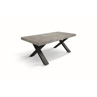Konte Design Mesa de madera gris cemento, patas antracita, ext.160x90-240x90cm