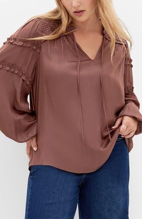 City Chic Ruffle Puff Sleeve<br />Peasant Blouse in Cinnamon at Nordstrom, Size 12W