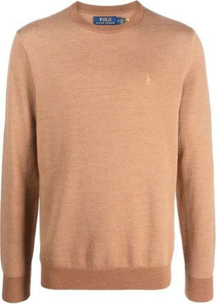 Polo Ralph Lauren logo-embroidered herringbone wool jumper - men - Wool - S - Neutrals