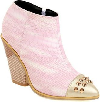 Generic Womens Studded Ankle Boots Pointed Toe Wedge Heels Snakeskin Pattern Synthetic Leather Comfortable Non Slip Durable for Party Night Out Street Fashion