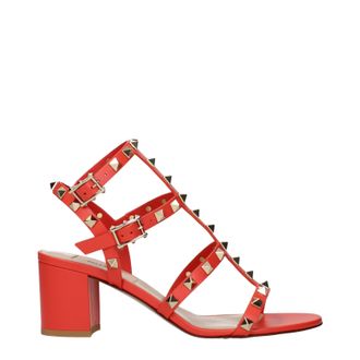 Valentino Garavani Sandalias Rockstud Mujers Cuero Naranja/Mandarina