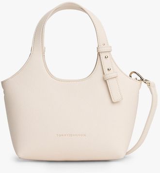 Tommy Hilfiger Womens Metallic Logo Pebbled Mini Tote Bag - Beige