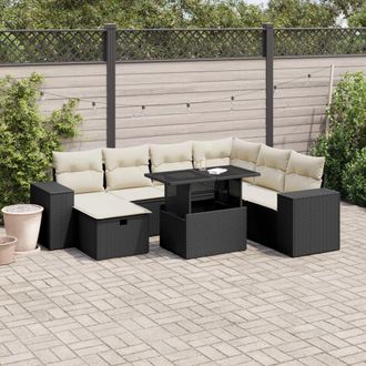 vidaXL Set De Sof&aacute;s De Jard&iacute;n 8 Piezas Y Cojines Rat&aacute;n Sint&eacute;tico Negro Vidaxl