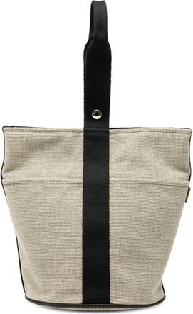 Herm&egrave;s Beige Black Canvas Handbag Tote Bag (Pre-Owned)