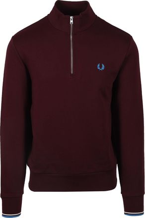 Fred Perry Mens Half Zip Sweatshirt Oxblood/Ecru/Court Blue - Red Cotton - Size 3XL