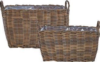 Beliani Beliani - Conjunto De 2 Macetas De Rat&aacute;n Sint&eacute;tico Marr&oacute;n Forro Interior Exterior Ormos