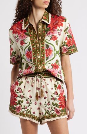 Farm Rio Wonder Rio Sand Button-Up Shirt at Nordstrom, Size X-Large