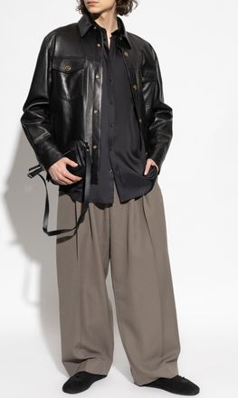 Versace Insulated Leather Jacket, Mens, Black