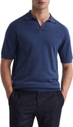 Reiss Duchie Johnny Collar Short Sleeve Wool Polo Sweater in Azure at Nordstrom, Size X-Large