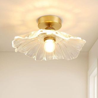 OEM L&aacute;mpara De Techo De 28 Cm Con Forma De P&eacute;talo De Lat&oacute;n Y Cristal - Pantalla De Cristal Para Luz C&aacute;lida - Estilo Vintage Para Espacios Peque&ntilde;os - A8400