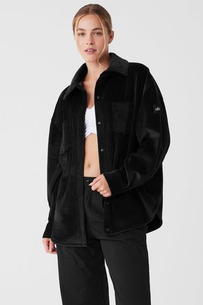 Alo | Ribbed Velour Mountain Side Shacket Jacket in Black, Size: Medium
