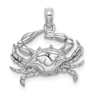 Diamond2Deal 10K White Gold 2-D Blue Crab Charm Pendant