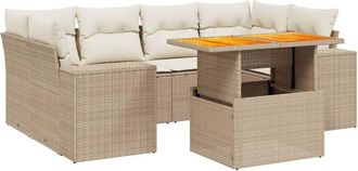 vidaXL Vidaxl - Set Sof&aacute;s De Jard&iacute;n 7 Piezas Y Cojines Rat&aacute;n Sint&eacute;tico Beige