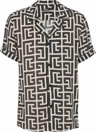 Balmain Pyjamashirt met monogramprint - Heren - Korte mouwen Overhemden - Zwart - XS - Overhemden