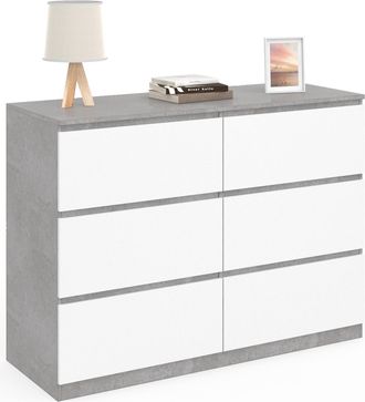 IDMarket Arc&oacute;n Tomi 110 Cm 6 Cajones, Blanco Y Efecto Hormig&oacute;n