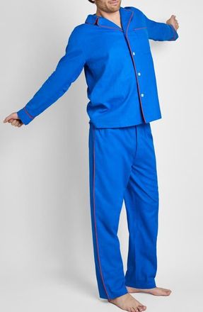 Sleepy Jones Linen-Cotton Milton Pajama Set in Azure Blue at Nordstrom, Size Xx-Large