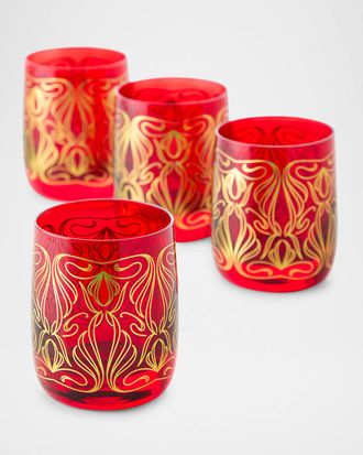 Neiman Marcus Holiday Red Double Old Fashioned Glasses, Set of 4