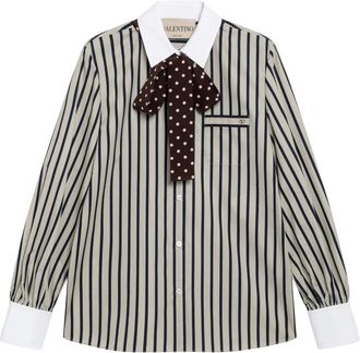 Valentino Gestreept katoenen overhemd met sjaal - Dames - Blouses & Shirts - Beige - Maat: L Katoen