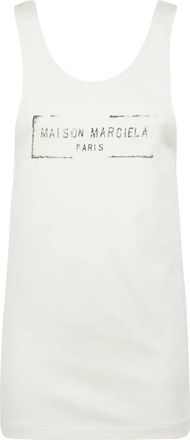Maison Margiela Tops, Dames, Beige, S, Katoen, Katoenen Tanktop met Logoprint